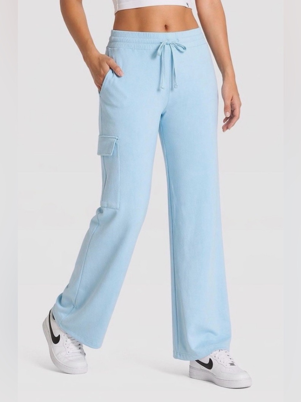 XXS Joylab Wide-Leg Cargo Sweatpants in Light Blue